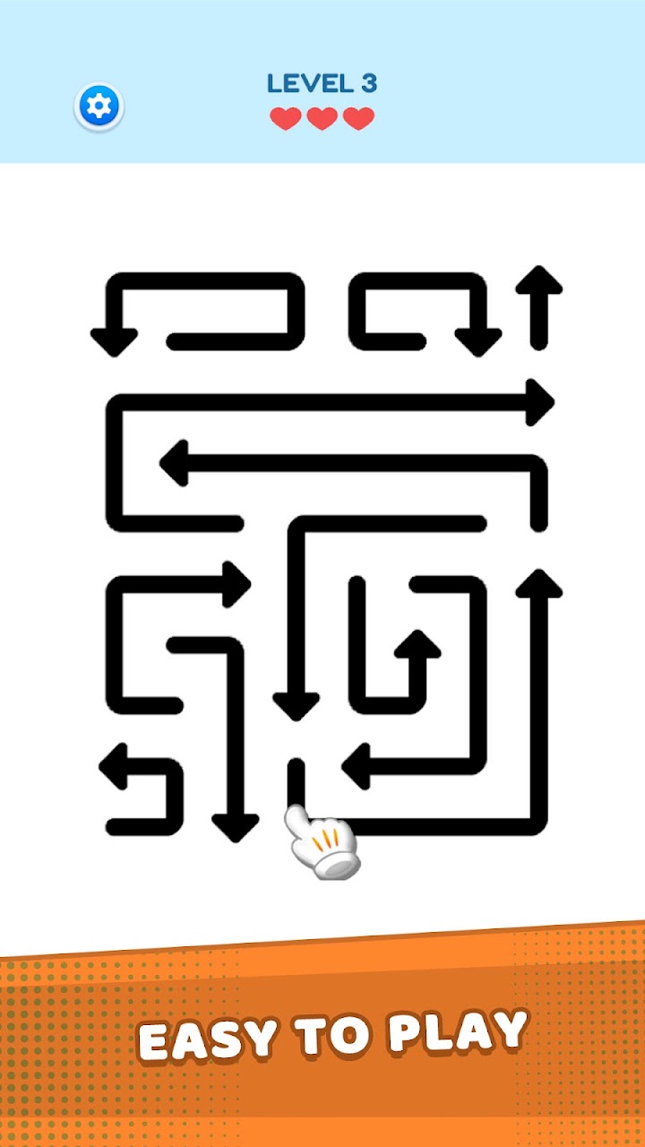 Crazy Arrow: a grid of winding arrows waiting to be cleared.