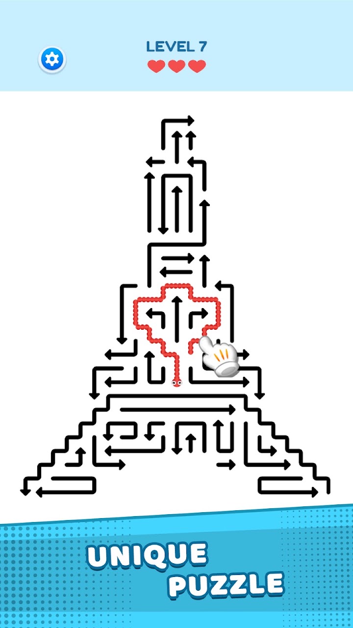 Another Crazy Arrow puzzle with densely arranged arrow paths.