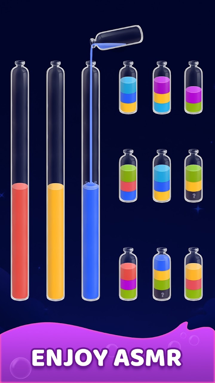 A different arrangement of colorful juice bottles ready to sort.